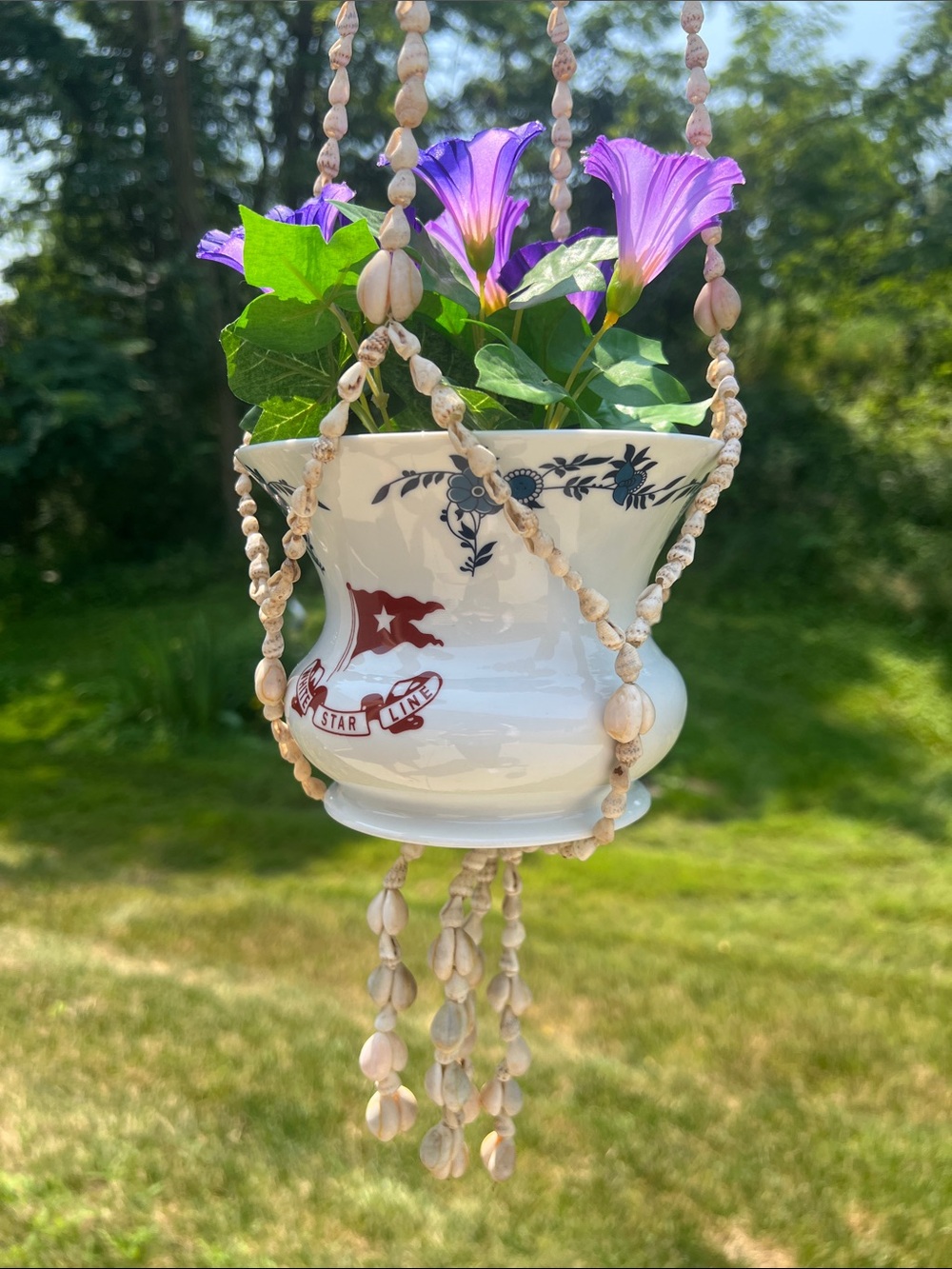 Vintage Boho Beach Sea Shell Macrame Plant Hanger Hanging Planter Pot Holder